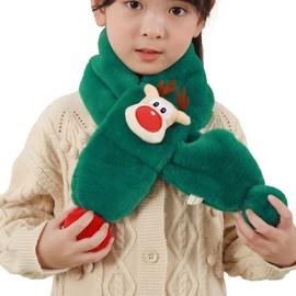BEDJIMI Kids Winter Neck Warmer Thick Soft Wrap Scarf Cross Collar Plush Shawl Scarves Christmas Gift for Girls (green)
