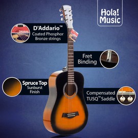 Hola! Music Acoustic Guitar Bundle for Beginners and Kids - 3/4 Size (36") Guitars - "Sunburst"