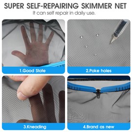 Upgraded Self-Repair Pool Net, Pool & Pond Cleaning Skimmer with Heavy Duty Nylon Net - Fine Mesh, Aluminum Frame, Deep Trash Bag for Above Ground & In-ground Pools, Leaf Skimmer Rake Net(No Pole)