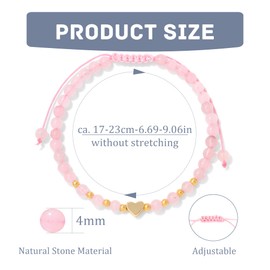 LOCCY Genuine Natural Stone Bracelet for Women, 4 mm Adjustable Pearl Bracelet with Heart Pendant, Yoga Bracelet for Women, Girls for Mother's Day, Birthday, Valentine's Day, Christmas, Stone, No