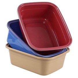 Gloreen 12 Quart Plastic Basin Tub, Set of 3, Rectangle Washing Basin, (Dark Blue, Burgundy, Khaki)