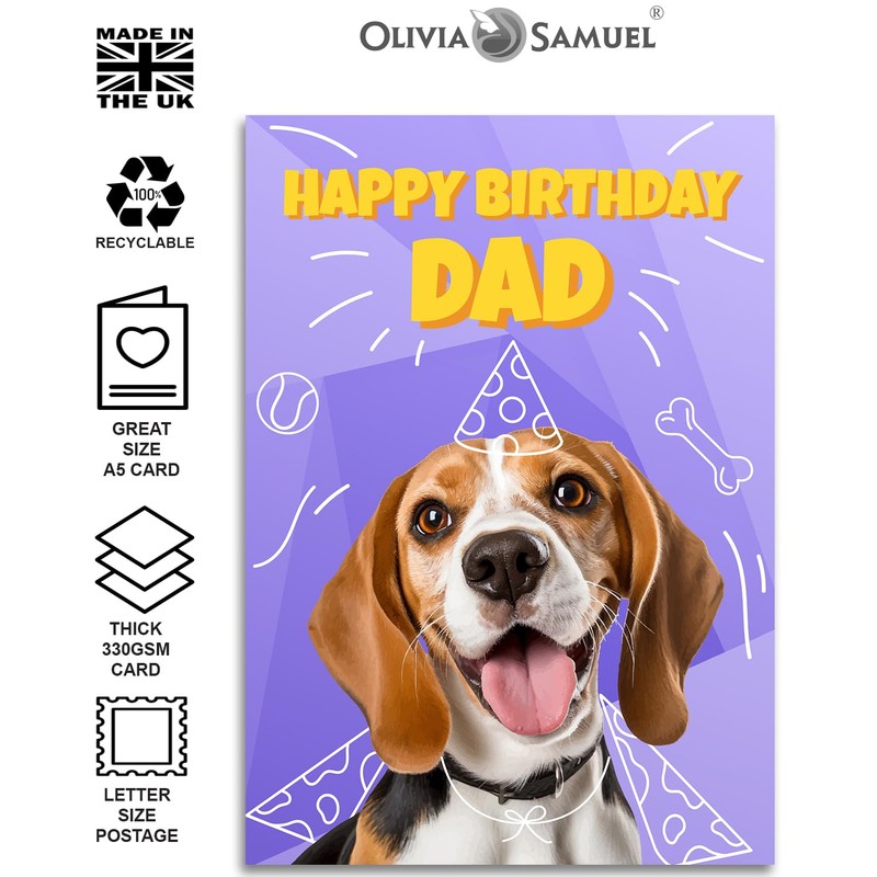 Dad Beagle Birthday Card - Superhero Cute Dog Design -