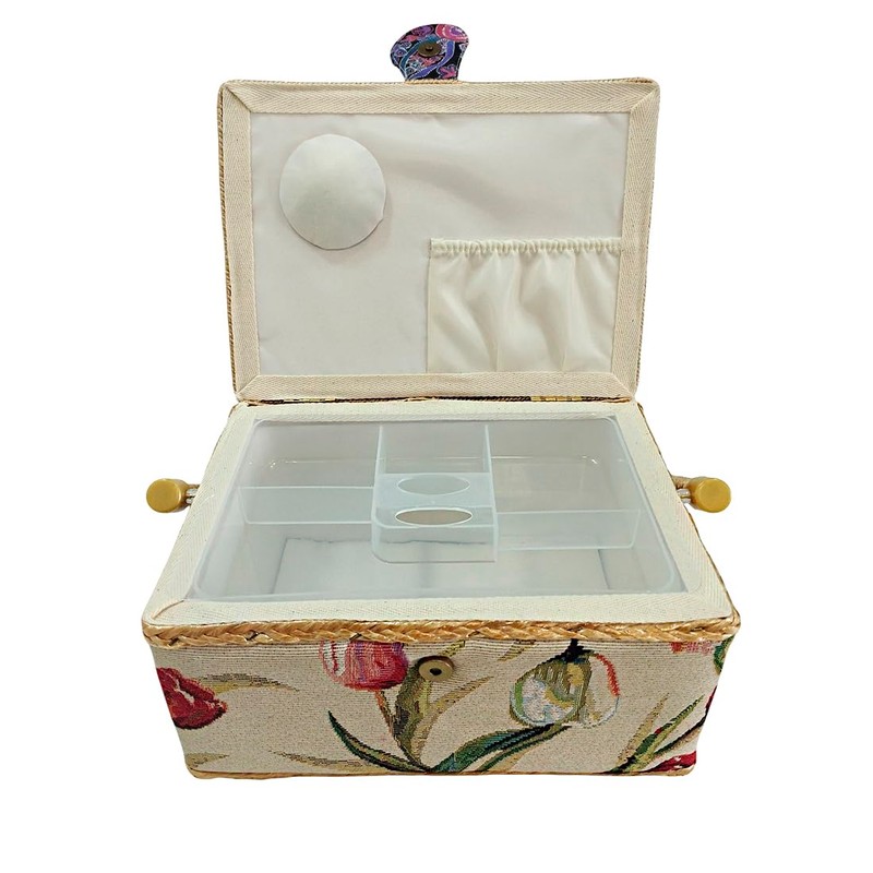 Small Sewing Box Fabric Covered Sewing Box with Compartments Sewing