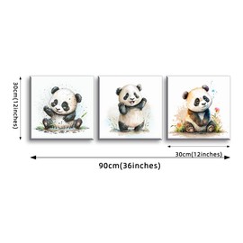 PIY PAINTING Modern Wall Pictures Cute Animals Picture Panda Art Prints Picture on Canvas HD Print Canvas Painting Wall Art with Frame for Bedroom as a Gift for Girls or Boys 30 x 30 cm Set of 3