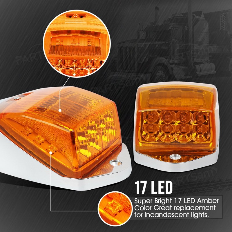 Partsam 5PCS Truck Cab Marker Light 17 LED Amber Top
