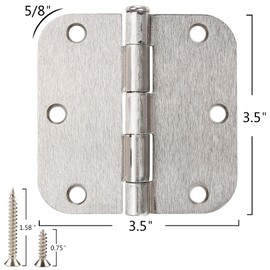 30 Pack Satin Nickel Door Hinges 3.5 x 3 1/2 Interior Door Hinges for Doors Rounded 5/8" Radius Corners Flat Iron Hinge 3 ½"x 3 ½" Door Hardware Controls
