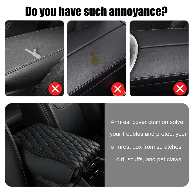 Car Center Console Cover, Leather Memory Foam Car Armrest Cover