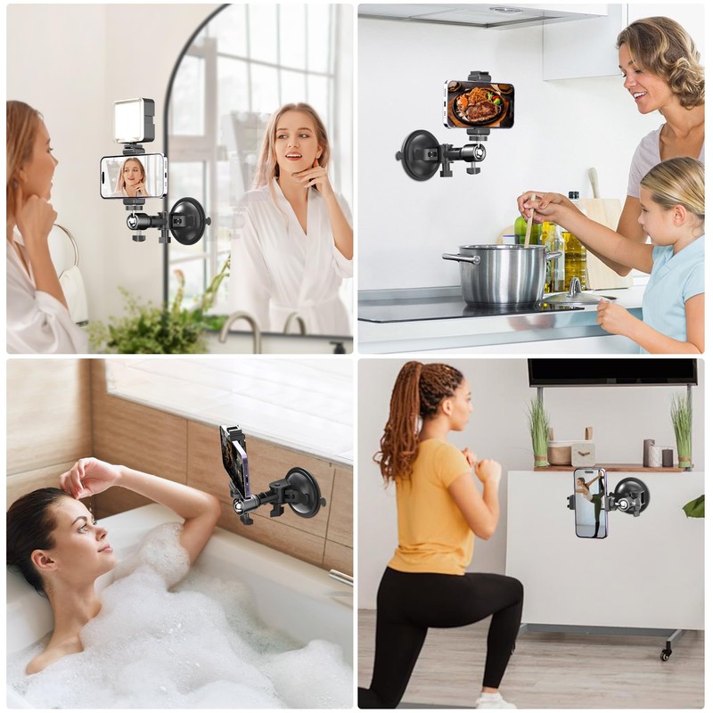 Voinap Suction Cup Mirror Phone Holder with Rechargeable Light, Versatile
