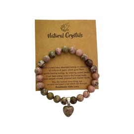 Azusa Sun Healing Crystal Bracelet for Women 8mm Beaded Bracelet Gemstone Love Heart Charm Bracelet Stone Jewelry Gifts for Anniversary Birthday Valentine's Day - Natural Crystals Pink