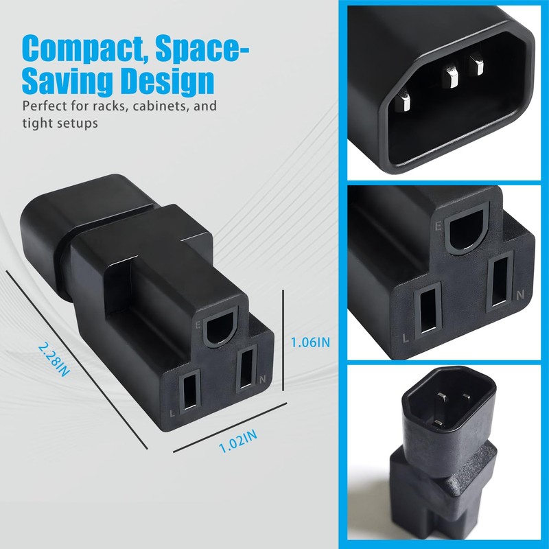 2 Pack IEC320 C14 Male to Nema 5-15R PDU USA