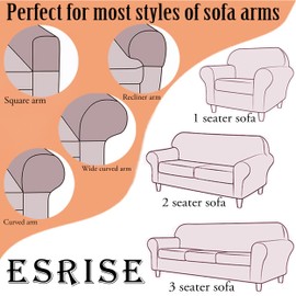 ESRISE Armrest Chair Covers, Stretch Armchair Couch Arm Rest Cover Anti-Slip Spandex Polyester Sofa Chair Arm Caps Slipcovers for Furniture Protector, Set of 2 (Sand)