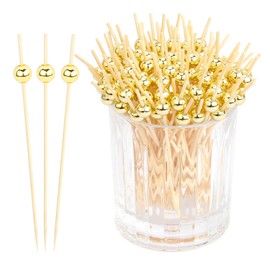 Cocktail Sticks 150 PCS Cocktail Sticks Wooden 4.7 Inch Gold Pearl Cocktail Picks Food Sticks Toothpicks for Appetizers Cocktail Accessories for Drinks Toothpicks Wooden for Charcuterie Sandwich