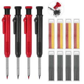 4 Pack Carpenters Pencil Mechanical Pencil Set with 48 Refills 2 Colors, Deep Hole Marker Builders Pencils with Sharpener Scribe Tool Joiners Pencils for Construction Woodworking Architect Scribing