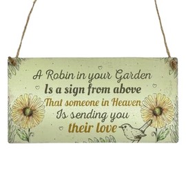 Second Ave Robin in Your Garden Memorial Remembrance Wooden Hanging Rectangle Garden Sign Plaque