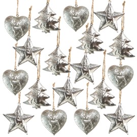 Logbuch-Verlag 18 Christmas Pendants Silver Metal Heart Star Tree 5 cm Christmas Decoration for Hanging