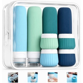 Kit de Viaje 8 Piezas Botellas de Silicona Envases para Viaje Rellenables 30/90ml a Prueba de Fugas, Set de Botes de Viaje para Champú, Loción y Cosméticos, Accesorios de Tocador Impermeables (B)