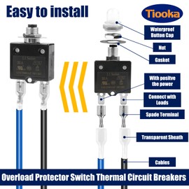 Tiooka 30A Manual Reset Button Circuit Breaker 2 Pack 125/250V AC 50V DC Thermal Overload Protector with Quick Connect Terminals and Waterproof Button Caps