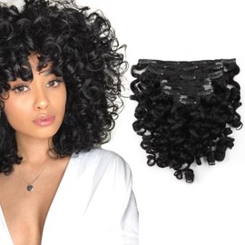 ABH AMAZINGBEAUTY HAIR Natural Loose Curly Clip in Human Hair Extensions Double Weft Natural Loose Curly Hair Extensions Clip ins Natural Black Curly Clips For Black Women 120G 18 Inch
