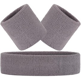 Hatstar 3-Piece Sweatband Set, 1 x Headband + 2 x Sweatbands for Wrists, Sports Headband for Men and Women, Accessory for Carnival and Fancy Dress, Headband Wristband for Teenagers (Grey)
