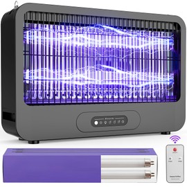 Electric Bug Zapper Indoor, Mosquito Zapper with 3500V Powerful Dual Grid & Remote, Fly Zapper Fly Trap Insect Killer for Patio Yard Home Kitchen Camping - Including 2 Replacement Bulbs (Black)