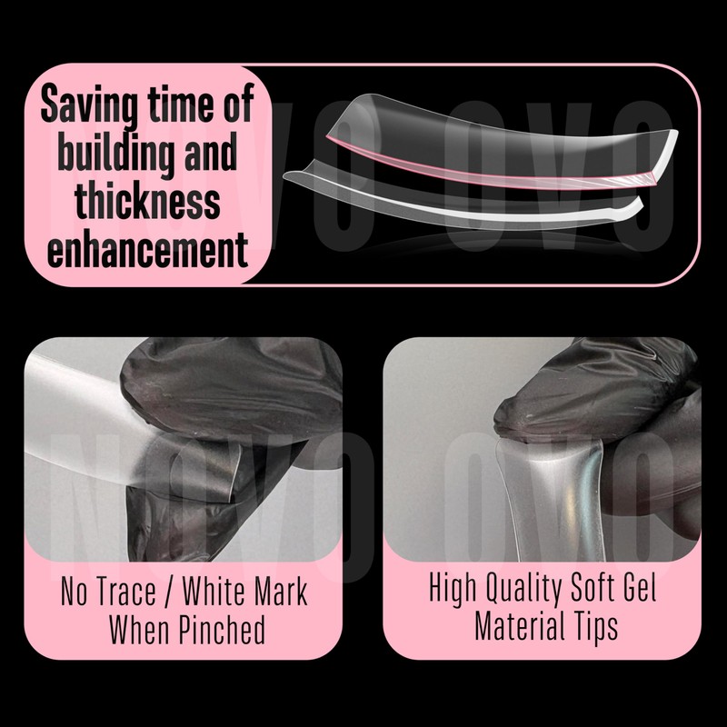 NOVO OVO XXL Shape Square Slight Curved Nail Tips, No