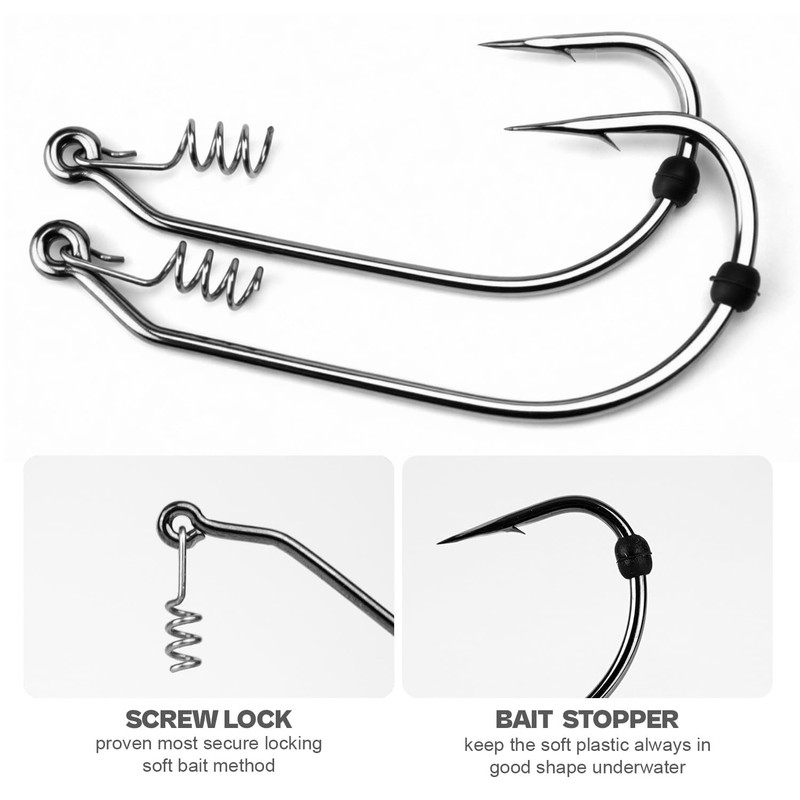 40pcs Weedless Flipping Worm Hooks with Screw Lock & Silicone