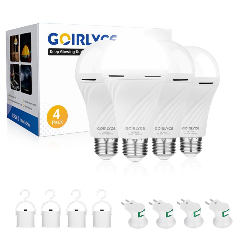 Rechargeable Emergency Light Bulbs, 4 Pack Battery Powered LED Light