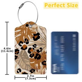 EOBKLAX 2 Pack Abstract Tropical Leaves Luggage Tags for Suitcases,Modern Boho Leather Baggage Suitcases Tag Name ID Label Privacy Cover Travel Bag Tags for Women Men Boys Girls