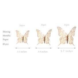 3D Champagne Gold Butterfly Wall Decal Shining Metallic Butter Fly Mural Sticker Heart Butterflies Decoration for Spring Summer Wedding Birthday Living Room Bedroom Nursery Art Decor