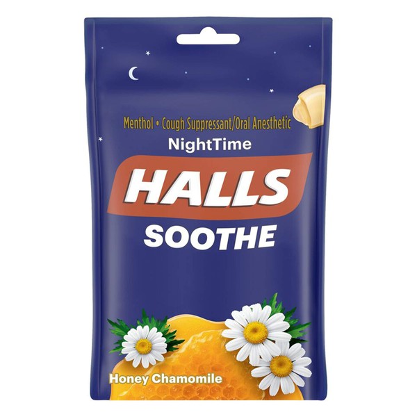 HALLS Soothe Night Time Honey Chamomile Flavor Cough Drops, 1 Bag (25 Total Drops)