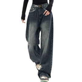 EMMIOL Women's Wide Leg Jeans Distress Adjustable Waist Denim Pants Vintage Y2K Trousers