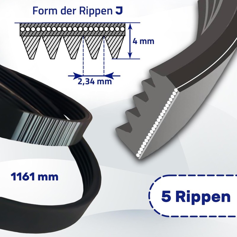 V-belt washing machine Poly-V EL1161 J5 V-ribbed belt for drive