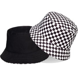 Trendy Bucket Hats for Woman Men Packable Summer Beach Sun Hats Checkered Black and White Bucket Hat for Travel,Golf,Outdoor