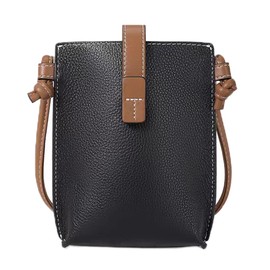 LEOLEO Shoulder Bag, Genuine Leather, Adjustable Length, Smartphone Pouch, Women's, Shoulder Bag, Smartphone Pochette, Mobile Pouch, Cross-body, Vertical, Simple, Black