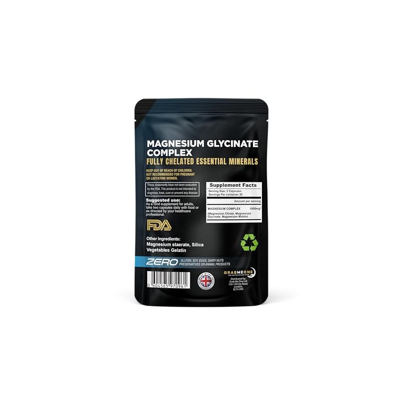 Magnesium Glycinate 4-in-1 Complex 1000mg Supplements, 120 Capsules