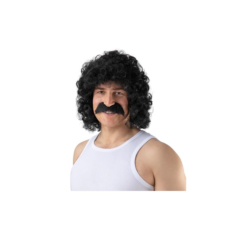 Wicked Costumes Adult Mens Perm with Tash - Black