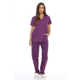 Just Love Women's Scrub Sets Six Pocket Medical Scrubs (V-Neck With Cargo Pant), Eggplant, X-Large