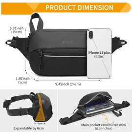 Huntvp Sling Crossbody Bag Men's Bumbag Waist Fanny Pack Bag Expandable Bumbags for Men Women Travel, Daily Use, Dog Walking, Hiking, Running, Sports, and Outdoors (Black)