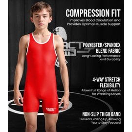 Exxact Sports Plain Youth Wrestling Singlet For Boys, Premium Powerlifting Singlet, Kids Wrestling Singlets For Training - (Red, YS)