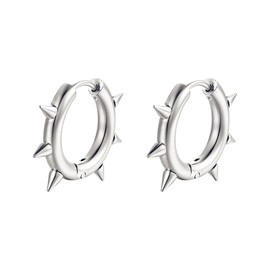 Stainless Steel Spike Hoop Earrings for Women Men Gold Silver Black Plated Punk Statement Gothic Rivet Awl Spike Circle Round Hypoallergenic Minimalist Huggie Hoop Earrings for Party Festival Jewelry Gifts (Silver)