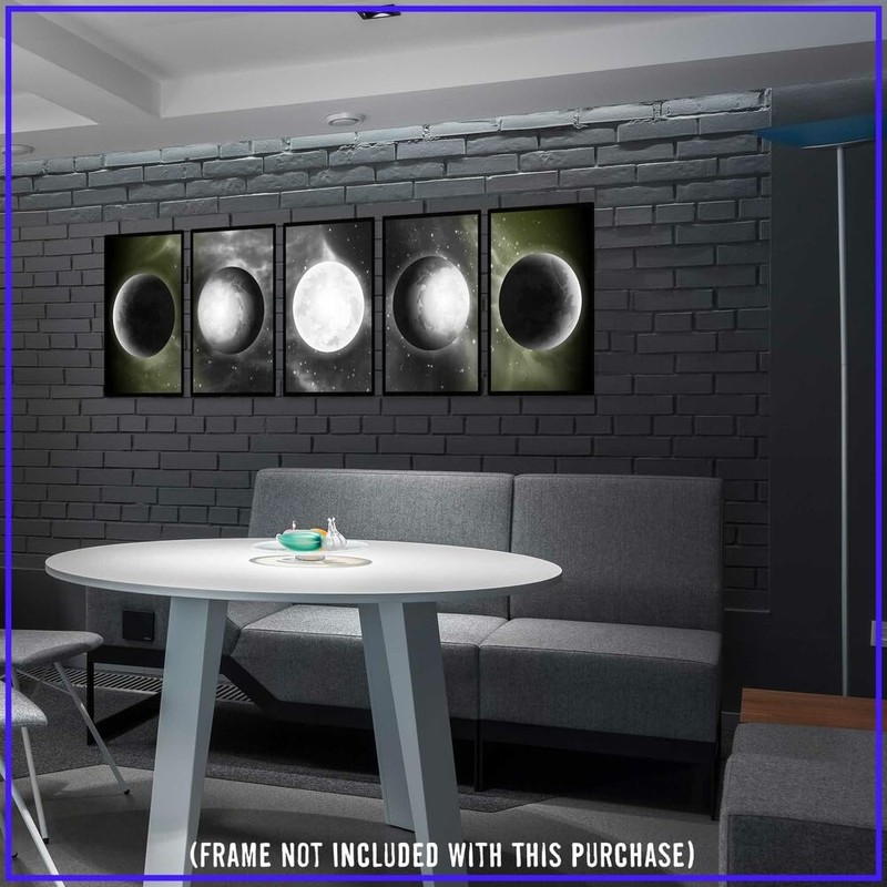 5-Piece Moon Phases Wall Art Set | 11x17 Astronomy Decor