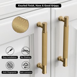 Coinkoly 10 Pack 5''(128mm) Champagne Bronze Knurled Cabinet Handles Kitchen Champagne Pulls for Cabinets Drawer Pulls Dresser Hardware for Cupboard Bathroom