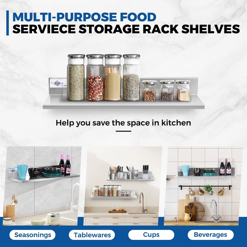 Profeeshaw L Stainless Steel Shelf 8.6''x24'', 2 Pack Wall Mounted