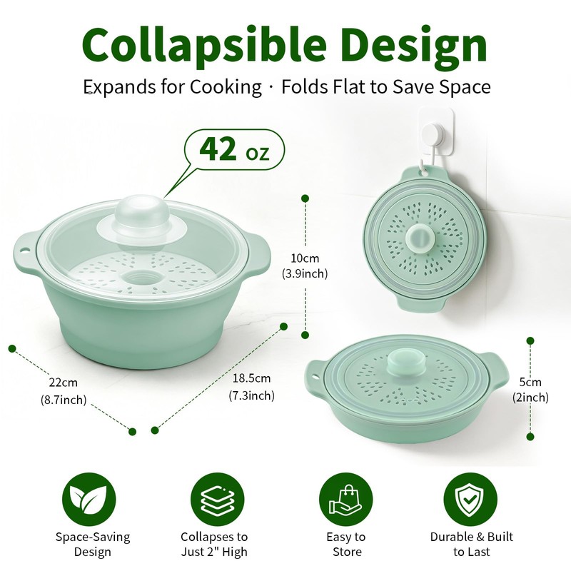 Collapsible Silicone Microwave Vegetable Steamer, 42oz Microwave Steamer with Lid