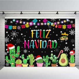 MEHOFOND 7x5ft Feliz Navidad Backdrop Christmas Fiesta Background Merry Xmas Cactus Mexican Family Holiday Party Banner Decorations Photo Booth Props