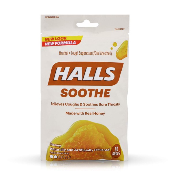 Halls Honey Naturally & Artificially Flavored Menthol Drops 30 ea (Pack of 6)