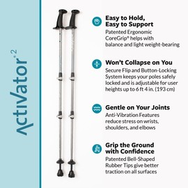 Urban Poling ACTIVATOR® 2 Walking Poles – 1 Pair – CoreGrip™ for Stability, Weight-Bearing, Recovery & Core Strength – Adjustable, Collapsible, Lightweight, Compact & Ideal for Travel or 6FT+ Users