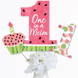 Big Dot of Happiness 1st Birthday One in a Melon - Fruit First Birthday Party Centerpiece Sticks - Table Toppers - Set of 15