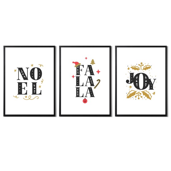 State Media Vision Christmas Prints Wall Art, Set of 3