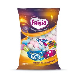 Frisia Rocket Balls Fruit Mix I Hard Fruit flavored Candy Mix with Sour Powder Filling I 200g 7 ounce